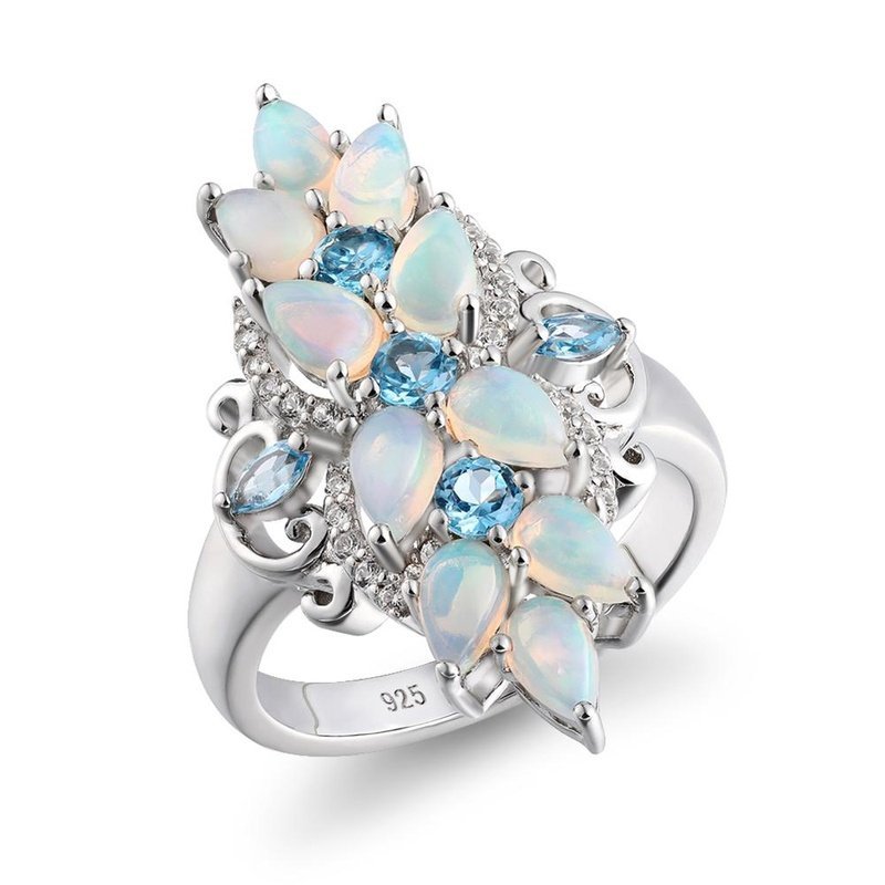 Ornate Opal & Blue Topaz in S925 Silver Ring - Ideal Place Market