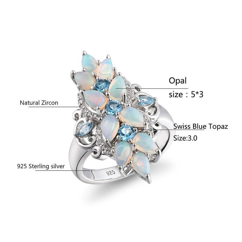 Ornate Opal & Blue Topaz in S925 Silver Ring - Ideal Place Market