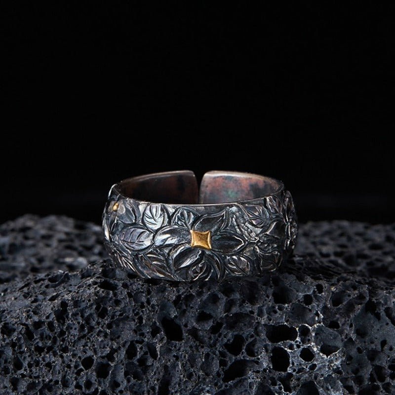 Patina 'Forest Floor' Oxidized S999 Silver Ring - Ideal Place Market