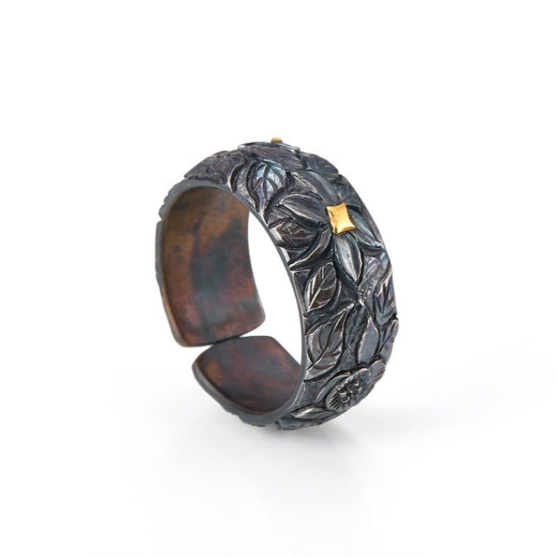 Patina 'Forest Floor' Oxidized S999 Silver Ring - Ideal Place Market