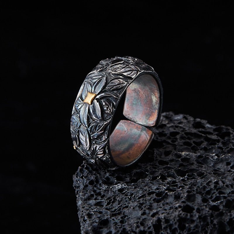 Patina 'Forest Floor' Oxidized S999 Silver Ring - Ideal Place Market