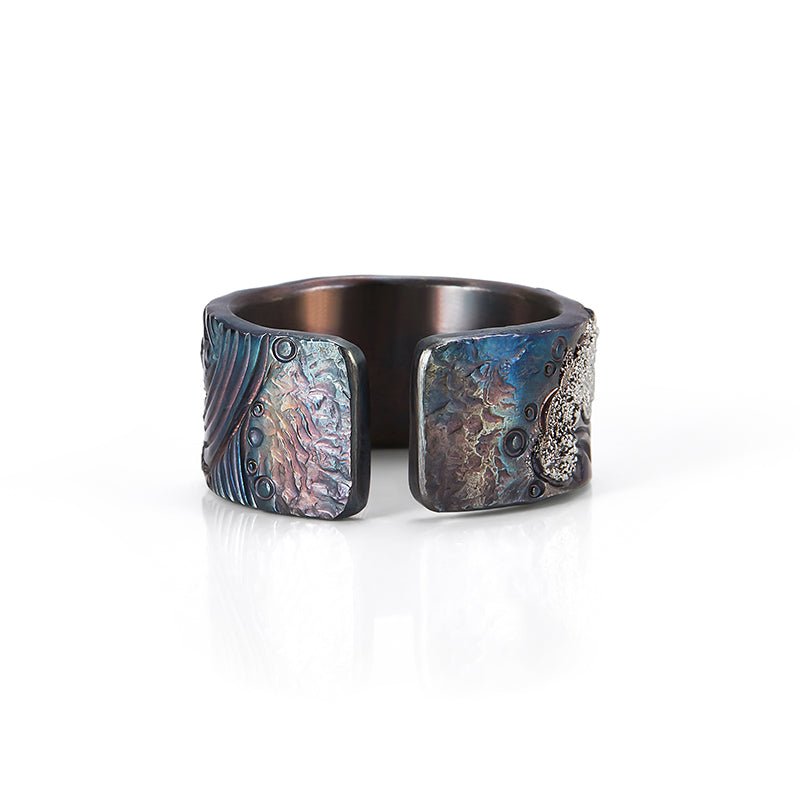 Patina Oxidized Dreamscape on S999 Silver Adjustable Ring - Ideal Place Market