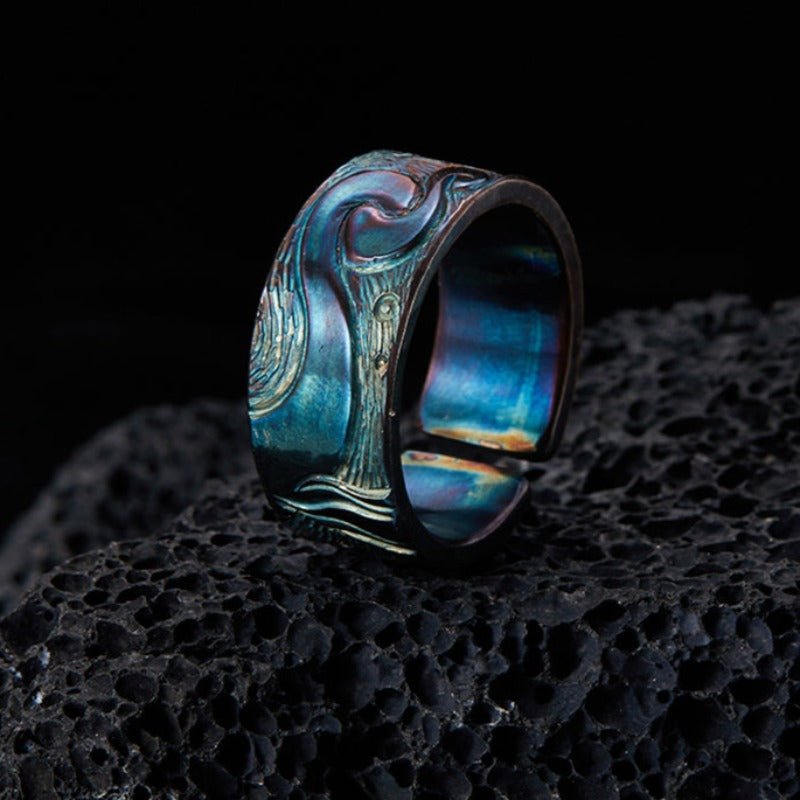 Patina Oxidized Night Sky on S999 Silver Adjustable Ring - Ideal Place Market