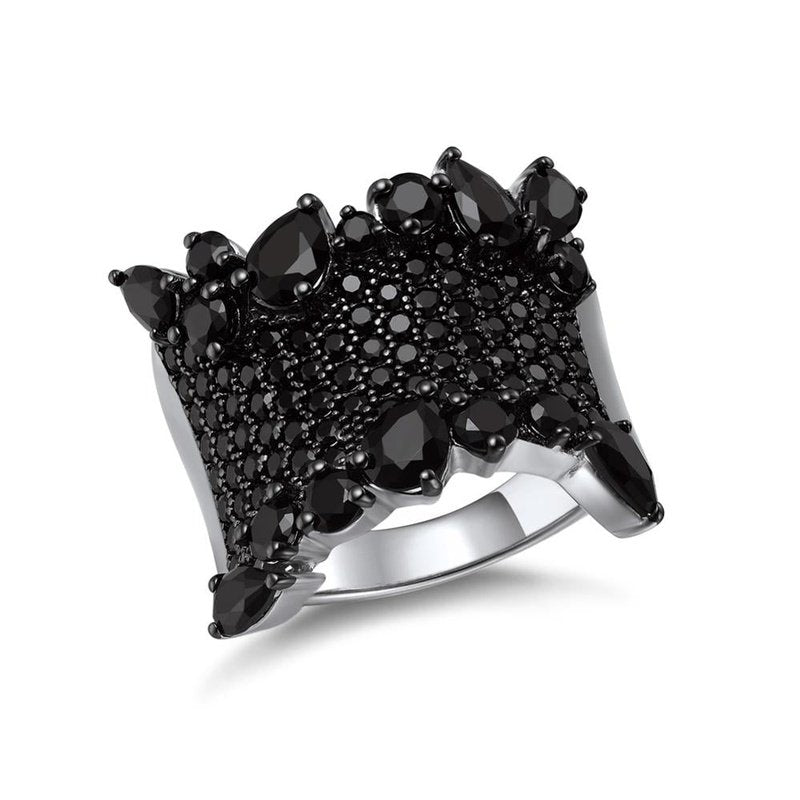 Pavé Black Spinel & S925 Silver Ring - Ideal Place Market