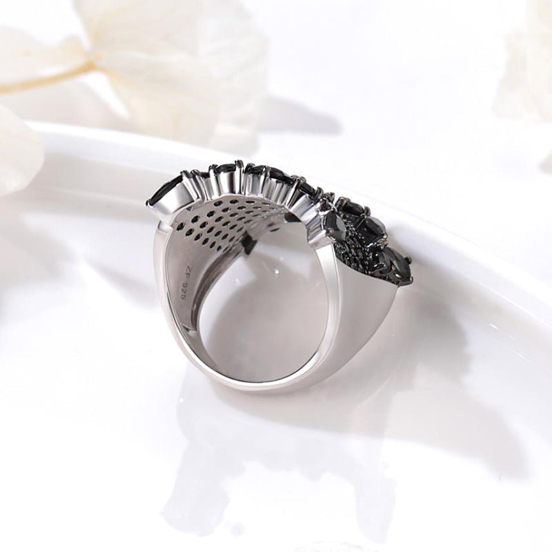 Pavé Black Spinel & S925 Silver Ring - Ideal Place Market