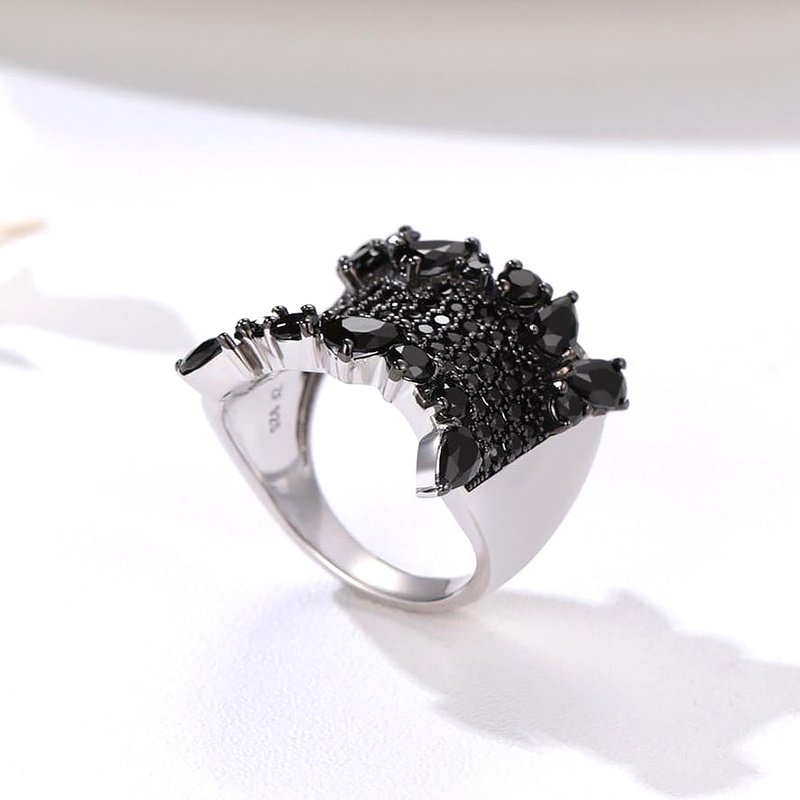 Pavé Black Spinel & S925 Silver Ring - Ideal Place Market