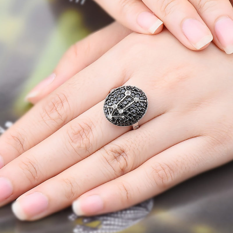 Pavé Black Spinel ’Zodiac Sign’ Sterling Silver Rings