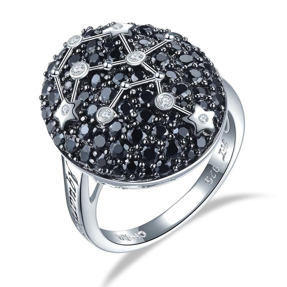 Pavé Black Spinel ’Zodiac Sign’ Sterling Silver Rings - 6 / 