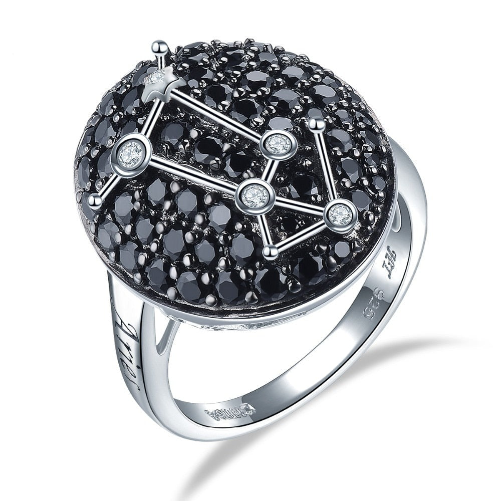 Pavé Black Spinel ’Zodiac Sign’ Sterling Silver Rings - 6 / 