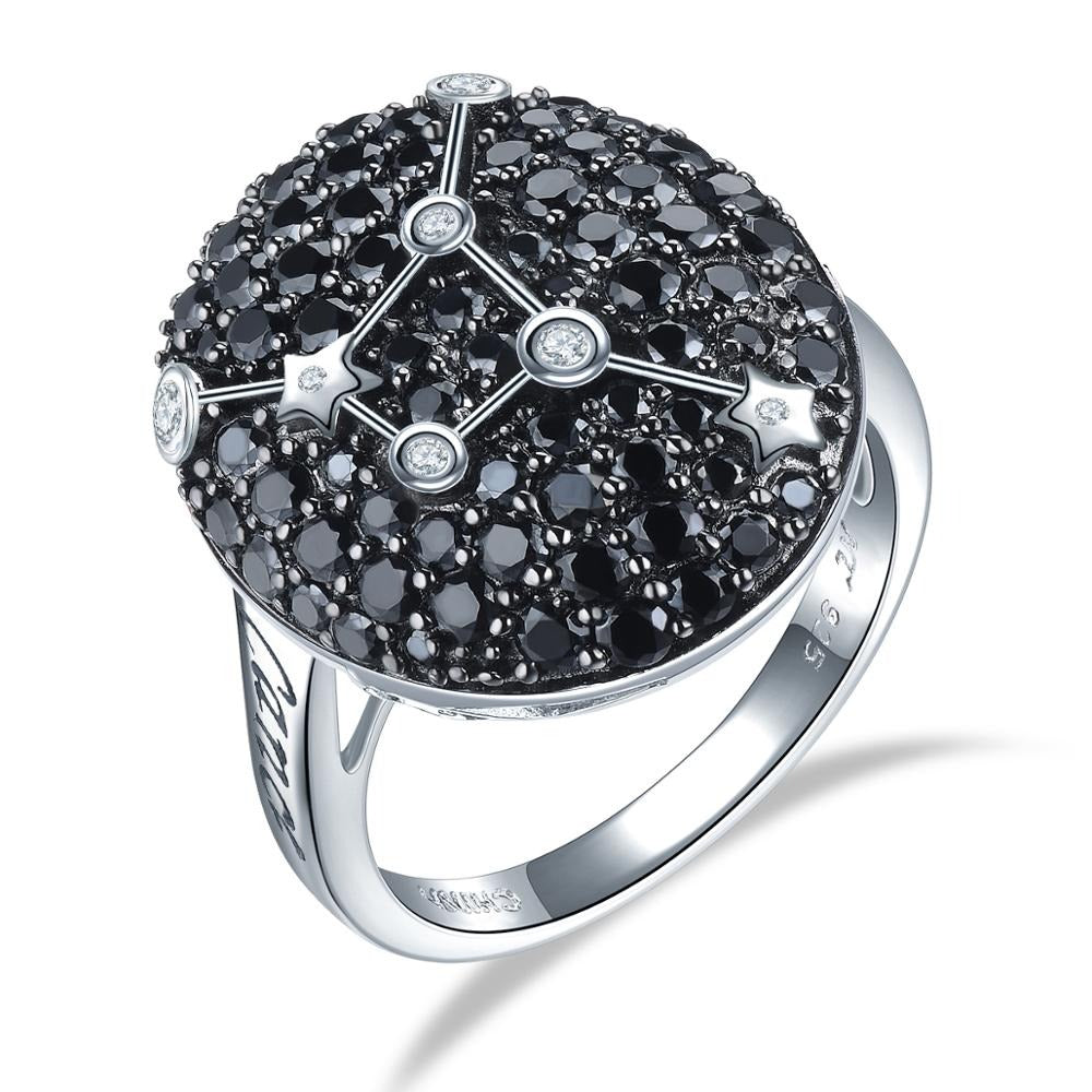 Pavé Black Spinel ’Zodiac Sign’ Sterling Silver Rings - 6 / 