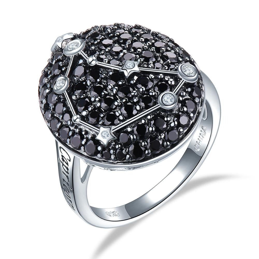 Pavé Black Spinel ’Zodiac Sign’ Sterling Silver Rings - 6 / 