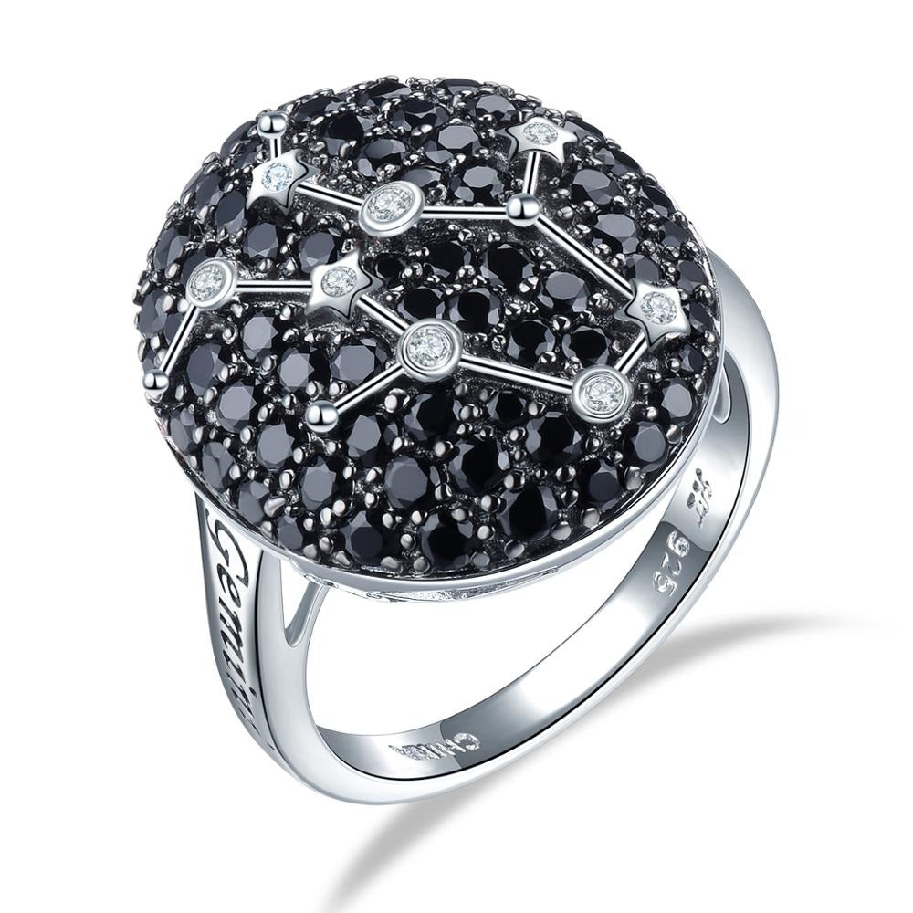 Pavé Black Spinel ’Zodiac Sign’ Sterling Silver Rings - 6 / 