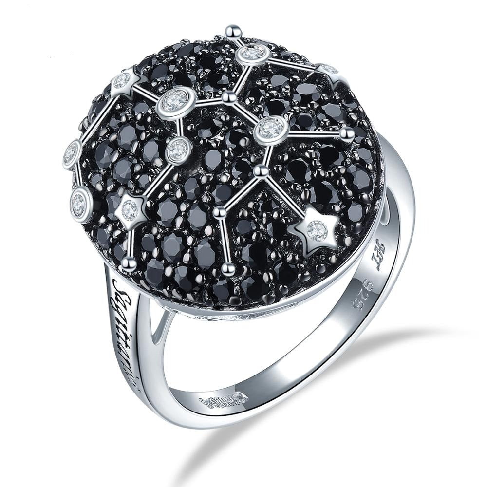 Pavé Black Spinel ’Zodiac Sign’ Sterling Silver Rings - 6 / 