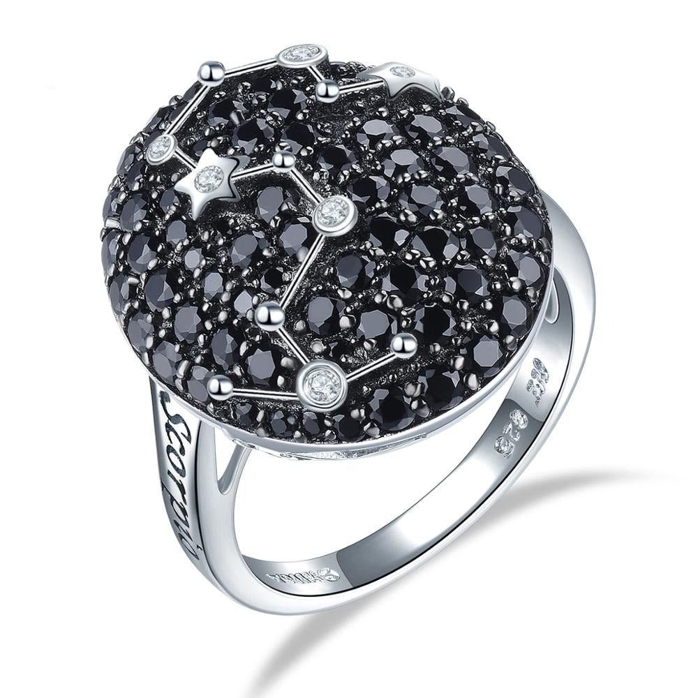 Pavé Black Spinel ’Zodiac Sign’ Sterling Silver Rings - 6 / 