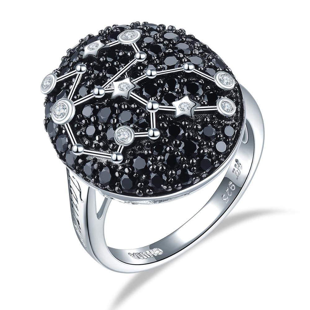 Pavé Black Spinel ’Zodiac Sign’ Sterling Silver Rings - 6 / 