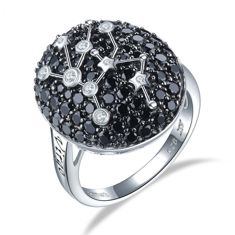 Pavé Black Spinel ’Zodiac Sign’ Sterling Silver Rings - 6 / 