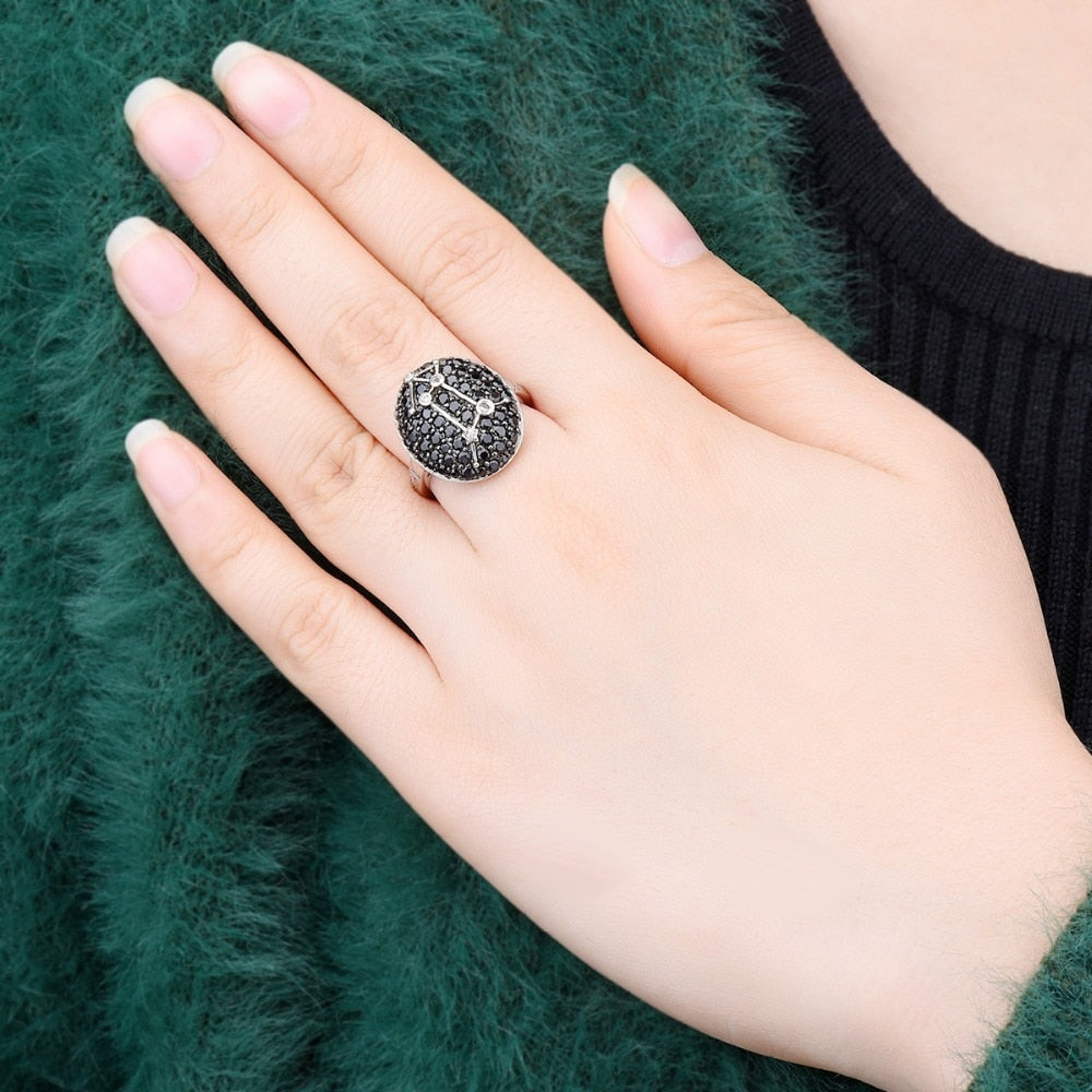 Pavé Black Spinel ’Zodiac Sign’ Sterling Silver Rings