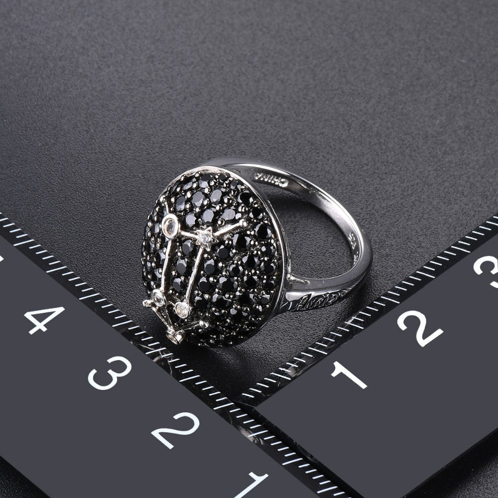 Pavé Black Spinel ’Zodiac Sign’ Sterling Silver Rings