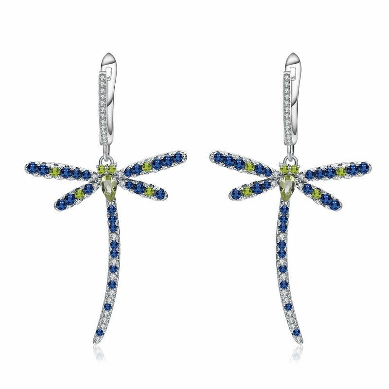 Peridot Dragonfly Earrings in 925 Silver - Ideal Place Market