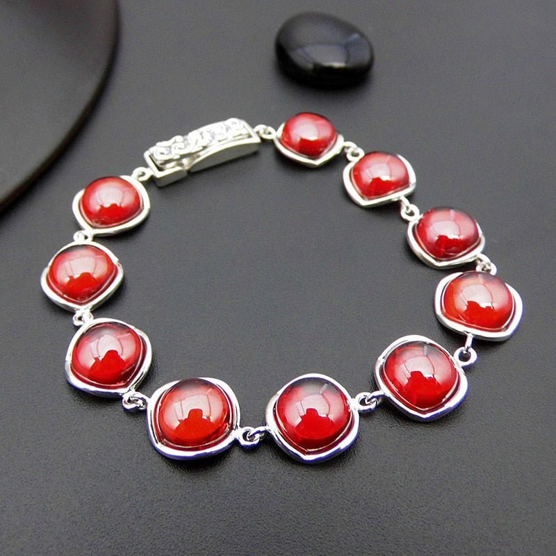 Polished Garnets in S925 Thai Silver Bracelet - Ideal Place Market