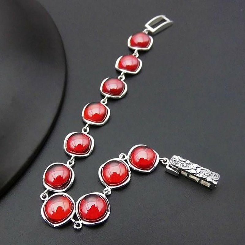 Polished Garnets in S925 Thai Silver Bracelet - Ideal Place Market