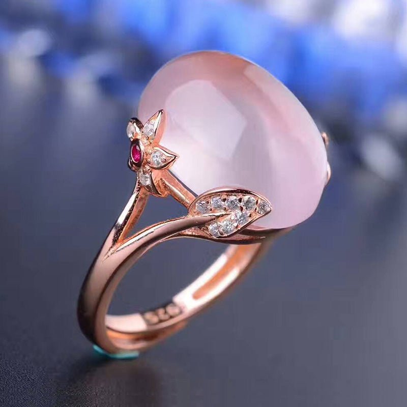 Polished Rose Quartz in Rose Gold S925 Silver Ring - Ideal Place Market