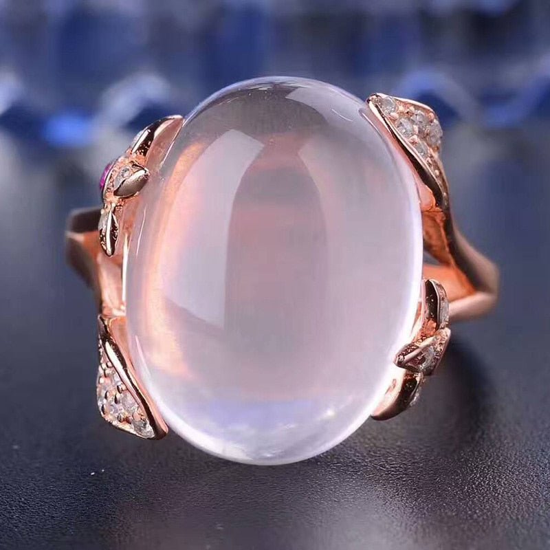 Polished Rose Quartz in Rose Gold S925 Silver Ring - Ideal Place Market