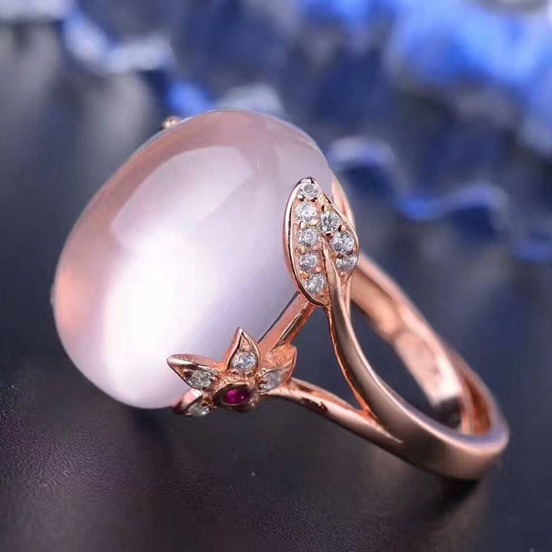 Polished Rose Quartz in Rose Gold S925 Silver Ring - Ideal Place Market