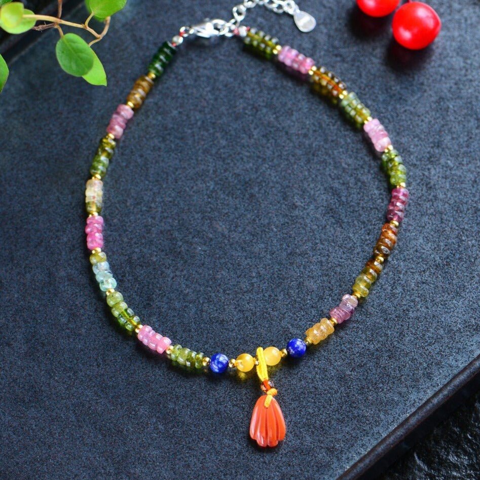 Rainbow Tourmaline Beaded S925 Anklet - Ideal Place Market