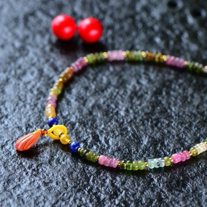 Rainbow Tourmaline Beaded S925 Anklet - Ideal Place Market