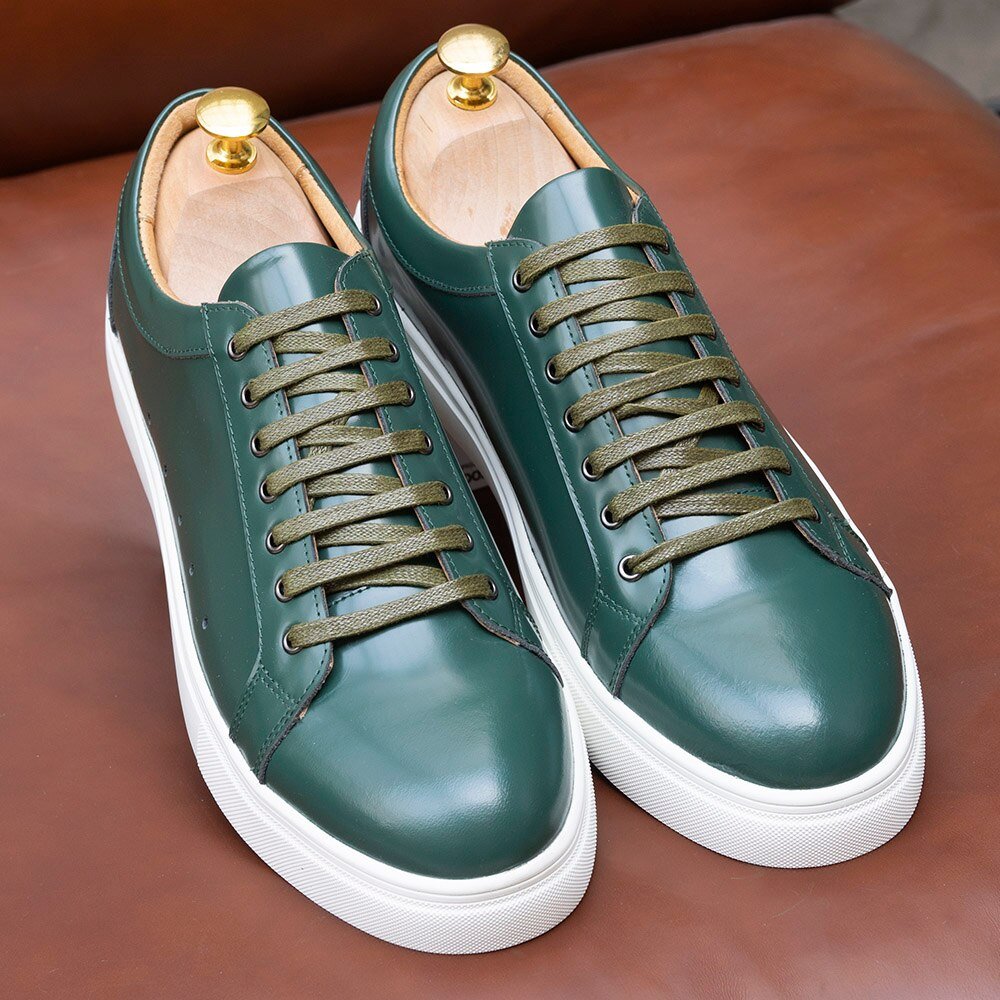 Rich Green Leather Lace-Up Derby Sneaker - Ideal Place Market