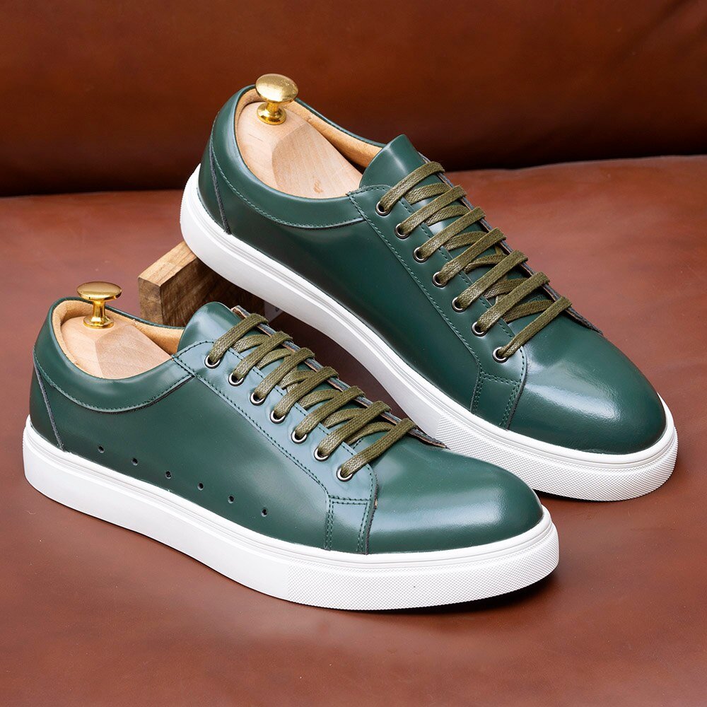 Rich Green Leather Lace-Up Derby Sneaker - Ideal Place Market