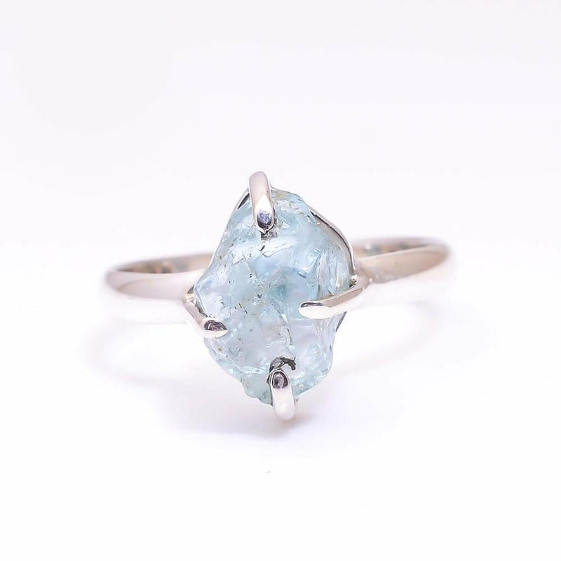 Rough Natural 4ct Aquamarine Stone Set in 925 Sterling Silver Ring - Ideal Place Market