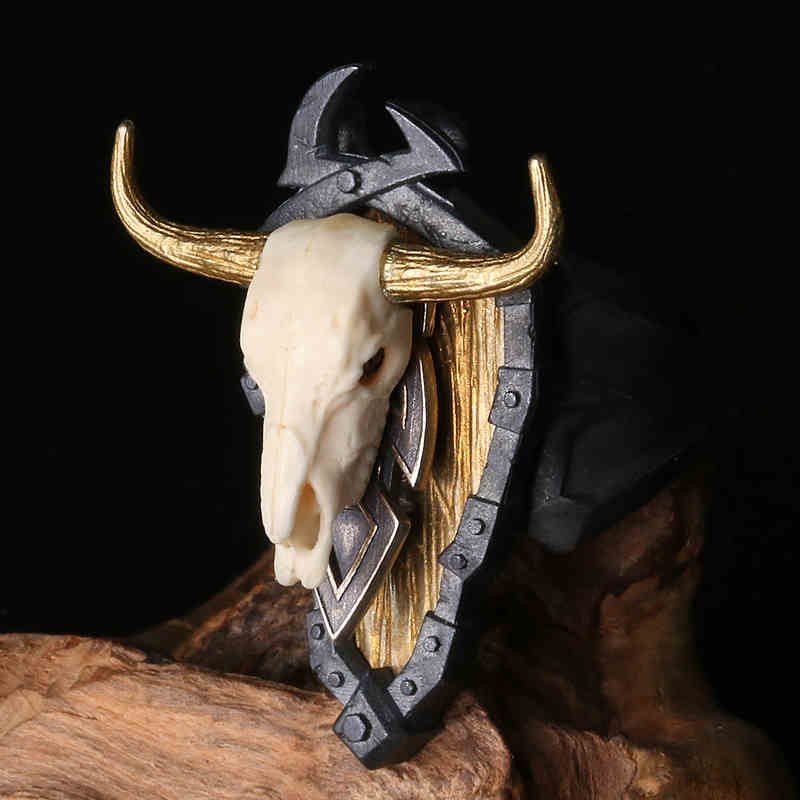 Rustic Steer Skull S925 Adjustable Ring for Men - Ideal Place Market