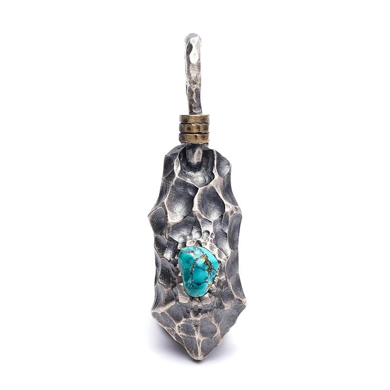 S925 Nugget Necklace Pendant with Inlaid Turquoise 24g - Ideal Place Market