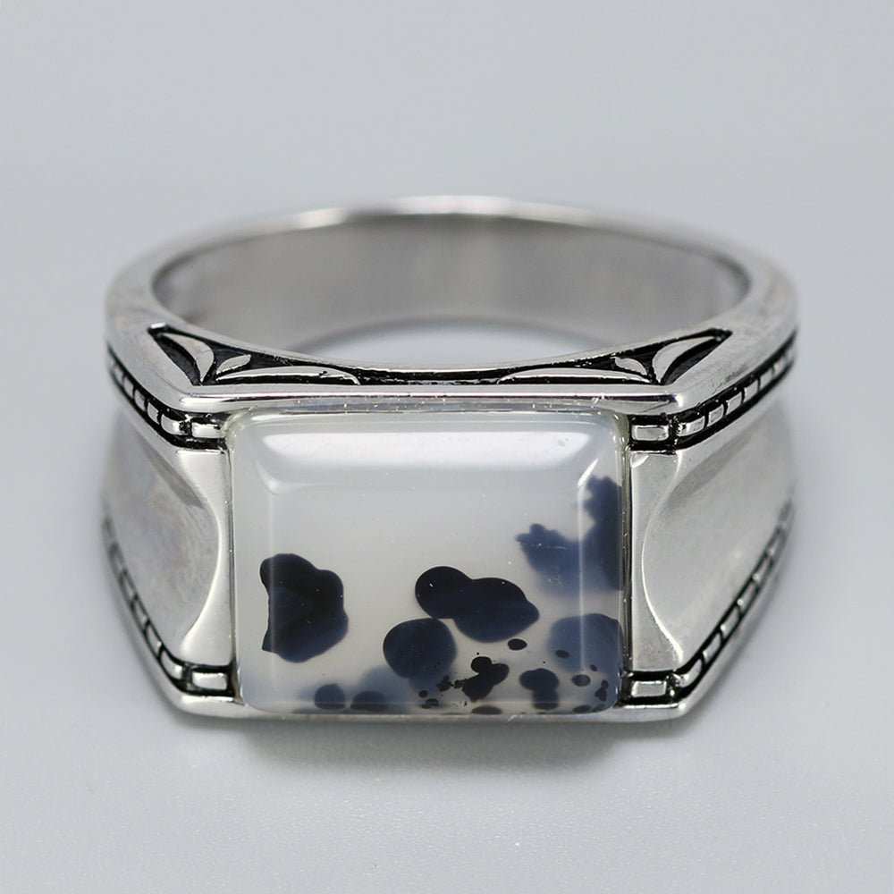 S925 Silver Ring with Natural White Onyx Center Stone - Ideal Place Market