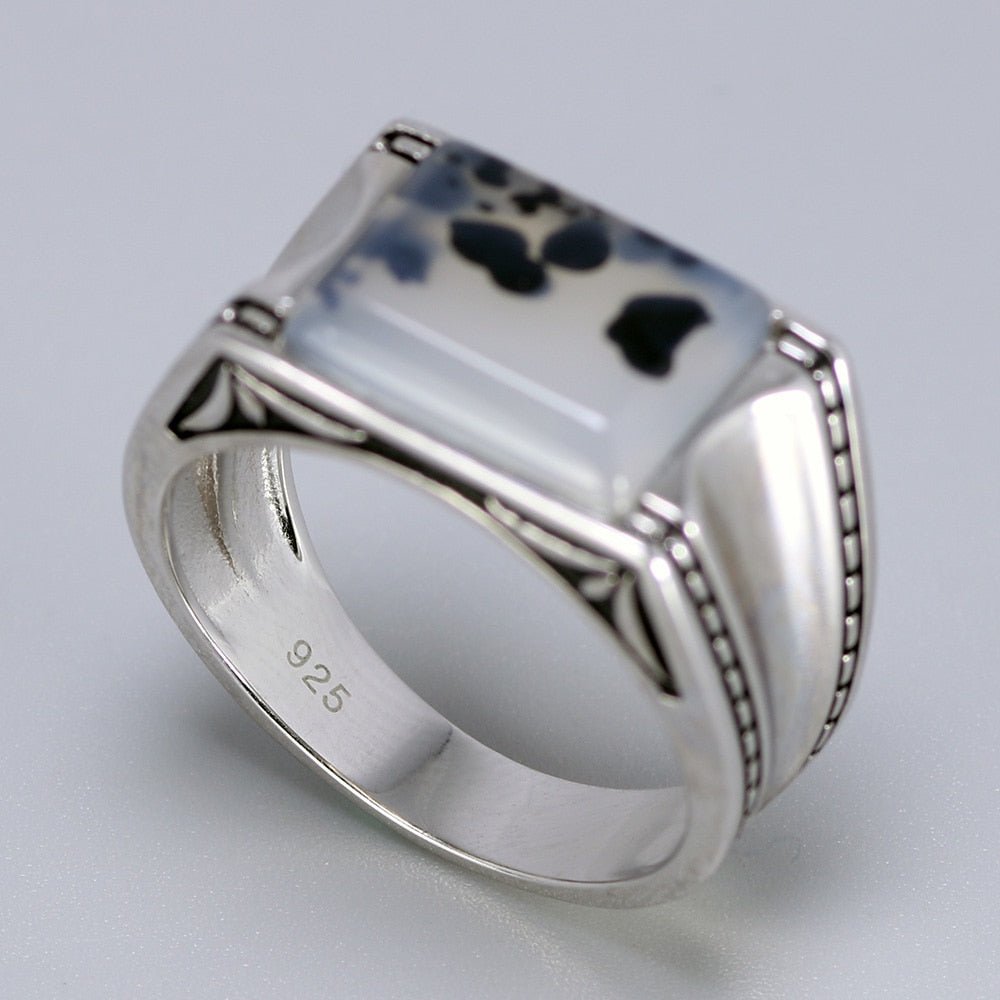 S925 Silver Ring with Natural White Onyx Center Stone - Ideal Place Market