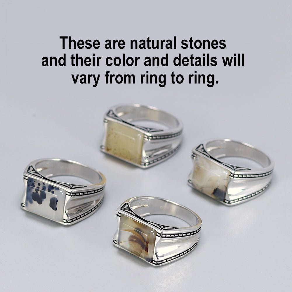 S925 Silver Ring with Natural White Onyx Center Stone - Ideal Place Market