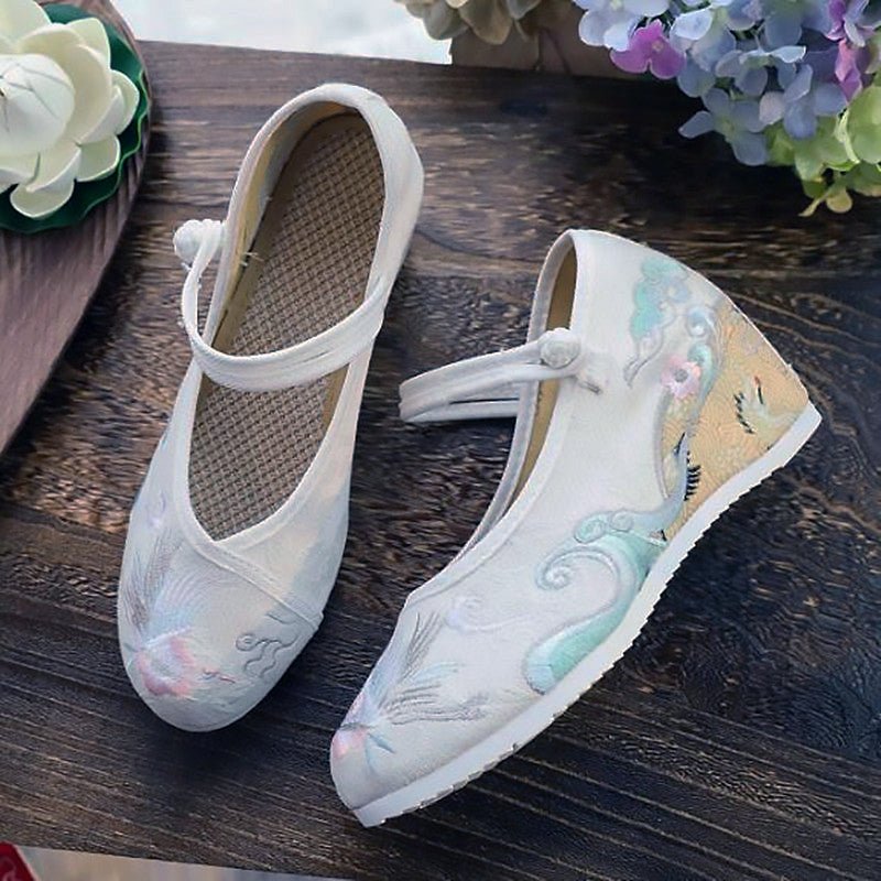 Sea & Crane Traditional Embroidered Canvas Round Toe Mary Janes - Ideal Place Market