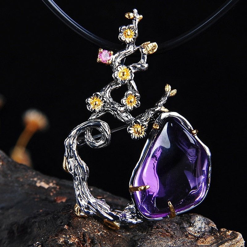 Silver Spiritual Awakening Amethyst Inlaid Necklace Pendant - Ideal Place Market