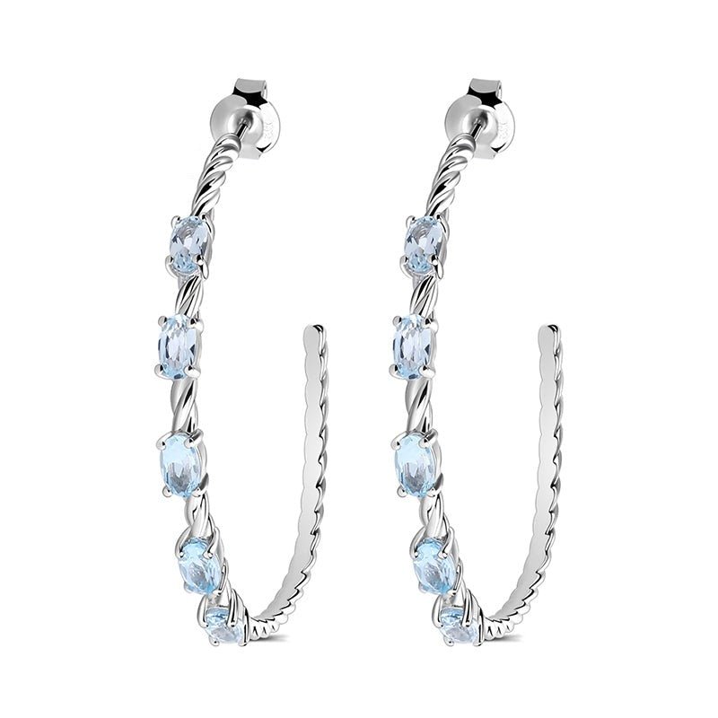 Sky Blue Topaz in Twisted S925 Silver Hoop Earrings - Ideal Place Market