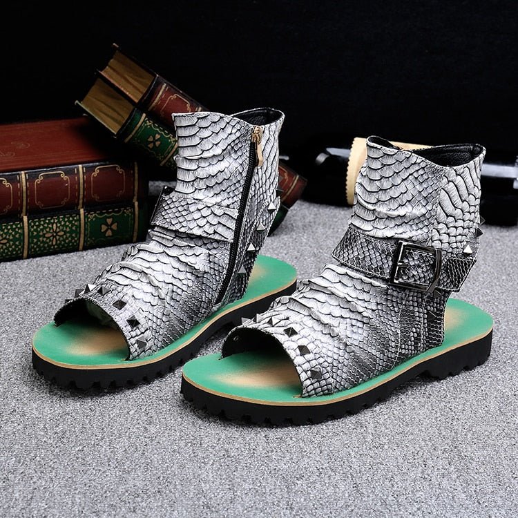 Snake Embossed Genuine Cowhide Riveted Gladiators for Men - Ideal Place Market