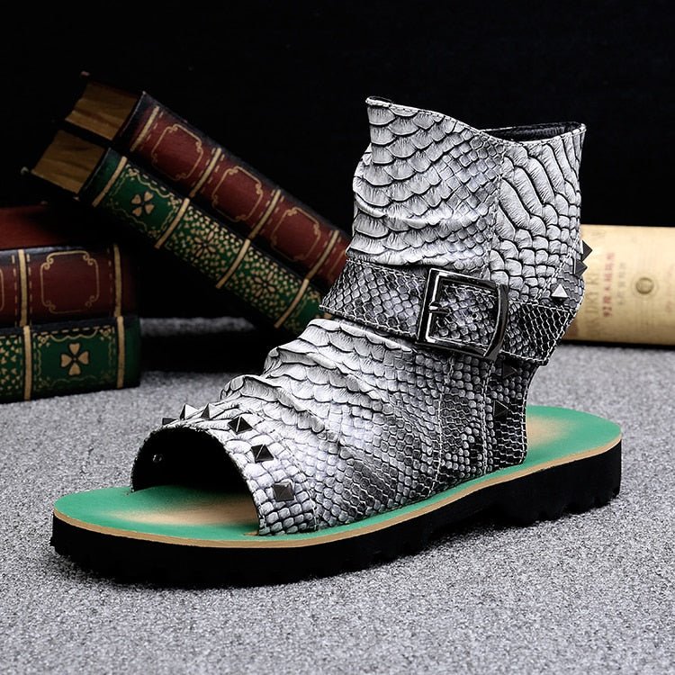 Snake Embossed Genuine Cowhide Riveted Gladiators for Men - Ideal Place Market