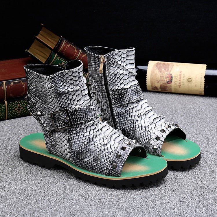 Snake Embossed Genuine Cowhide Riveted Gladiators for Men - Ideal Place Market