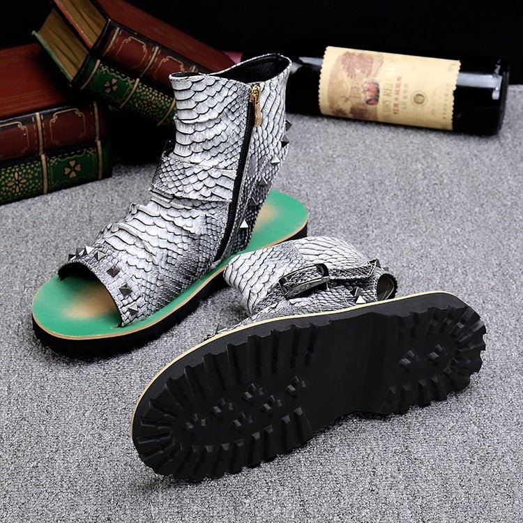 Snake Embossed Genuine Cowhide Riveted Gladiators for Men - Ideal Place Market