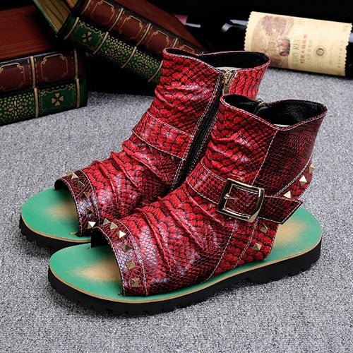 Snake Embossed Genuine Cowhide Riveted Gladiators for Men - Ideal Place Market