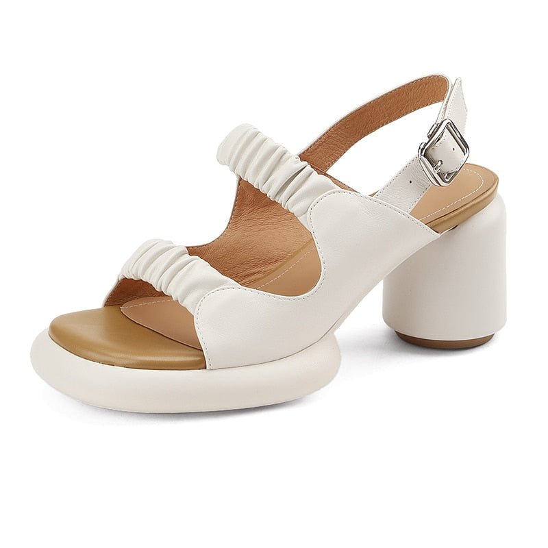 Soft Tanned Leather Comfort Sole Round Heel Sandals - Ideal Place Market