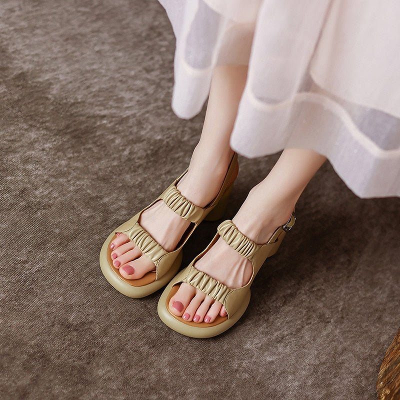 Soft Tanned Leather Comfort Sole Round Heel Sandals - Ideal Place Market