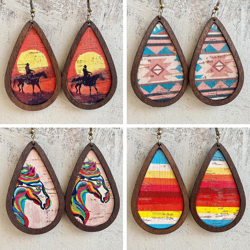 Southwest Themed Natural Cork & Wood Dangle Earrings - Ideal Place Market