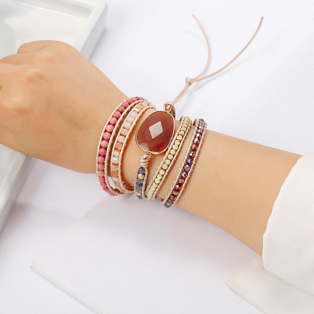 Strawberry Quartz & Natural Stone Wrap Bracelets - Ideal Place Market